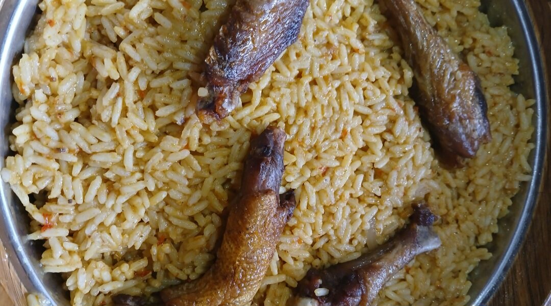 Large serving of Nigerian party jollof rice